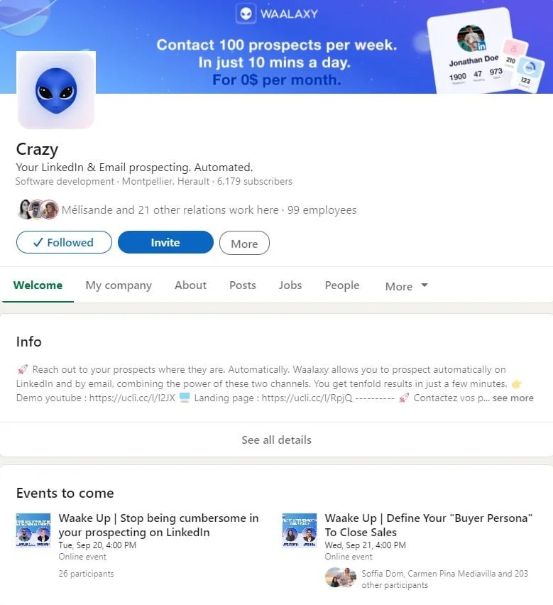 Waalaxy interface prospection LinkedIn automatisée