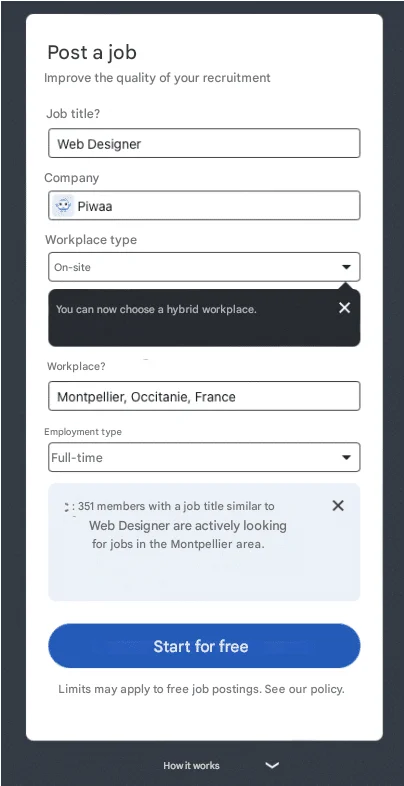LinkedIn Login post a job