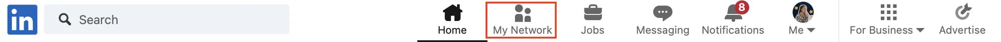 LinkedIn navigation menu My Network tab