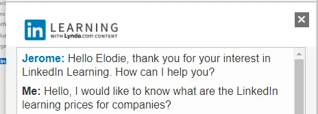 LinkedIn Learning conversation pricing inquiry
