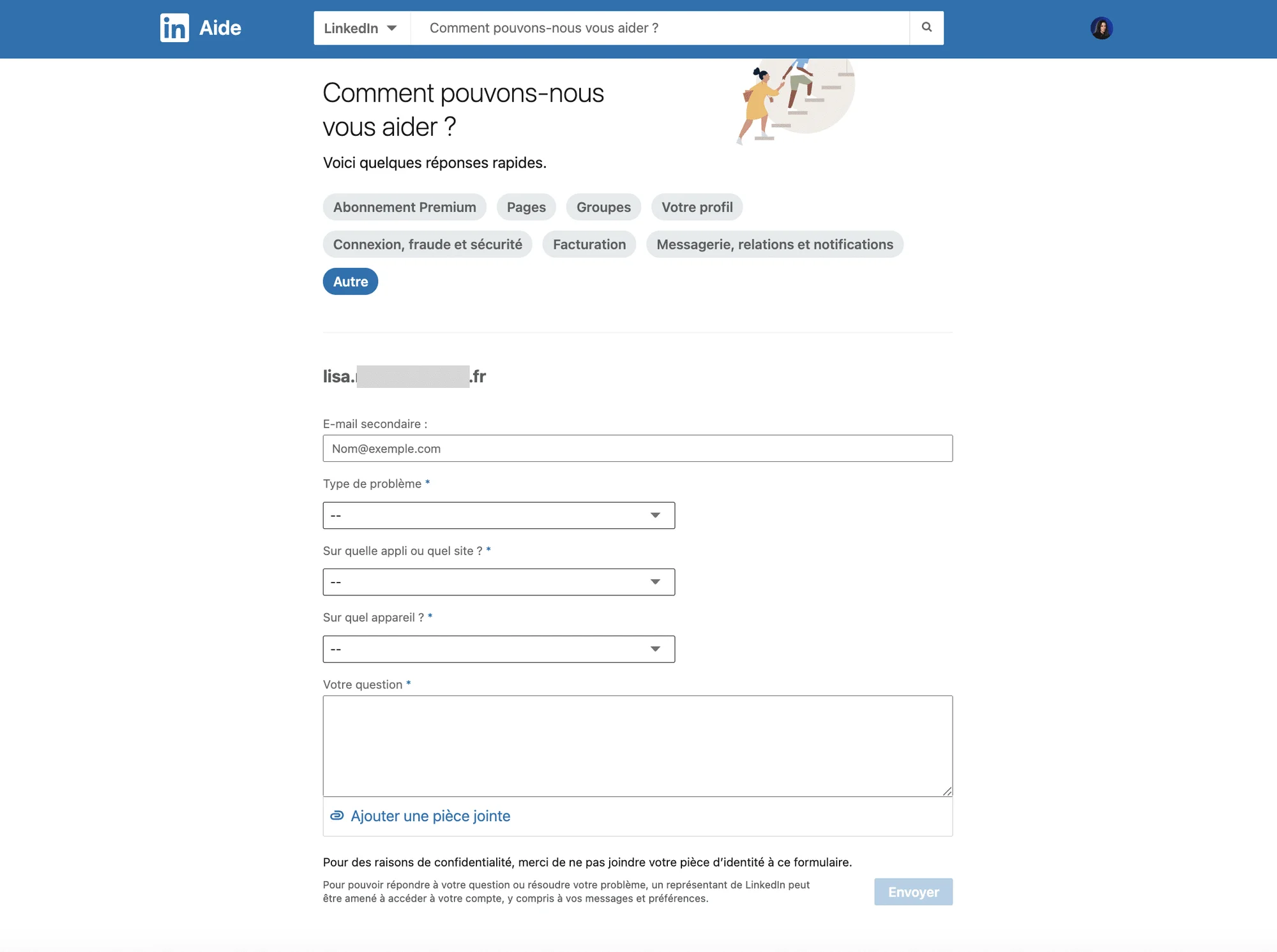 Contacter LinkedIn via un formulaire LinkedIn Help