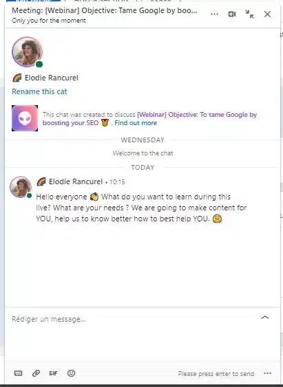 Webinar Google SEO discussion chat