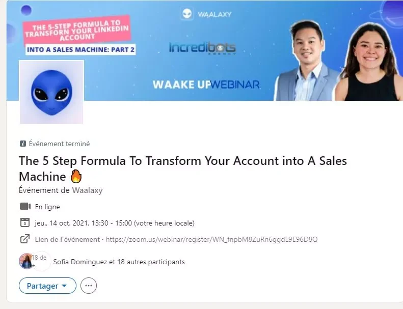 Webinaire Waalaxy formula sales machine