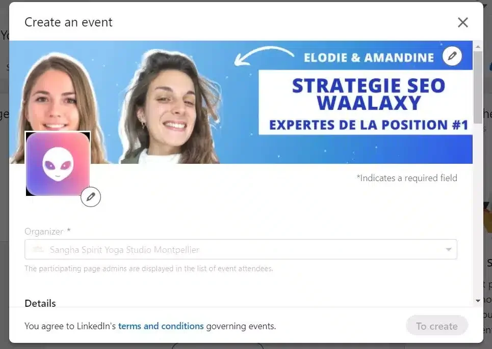 Créer événement LinkedIn Waalaxy