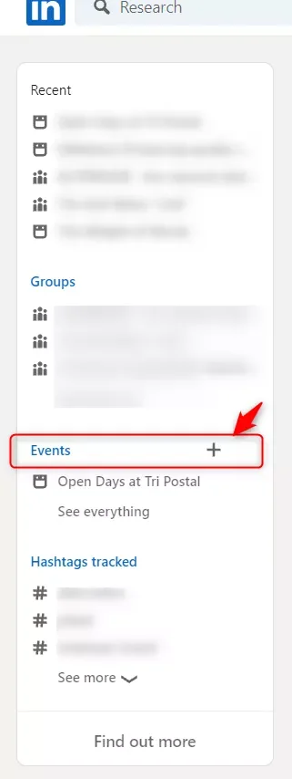 LinkedIn events section navigation interface