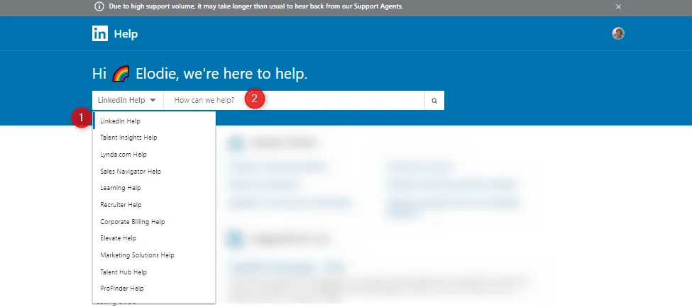 Centre aide LinkedIn menu support