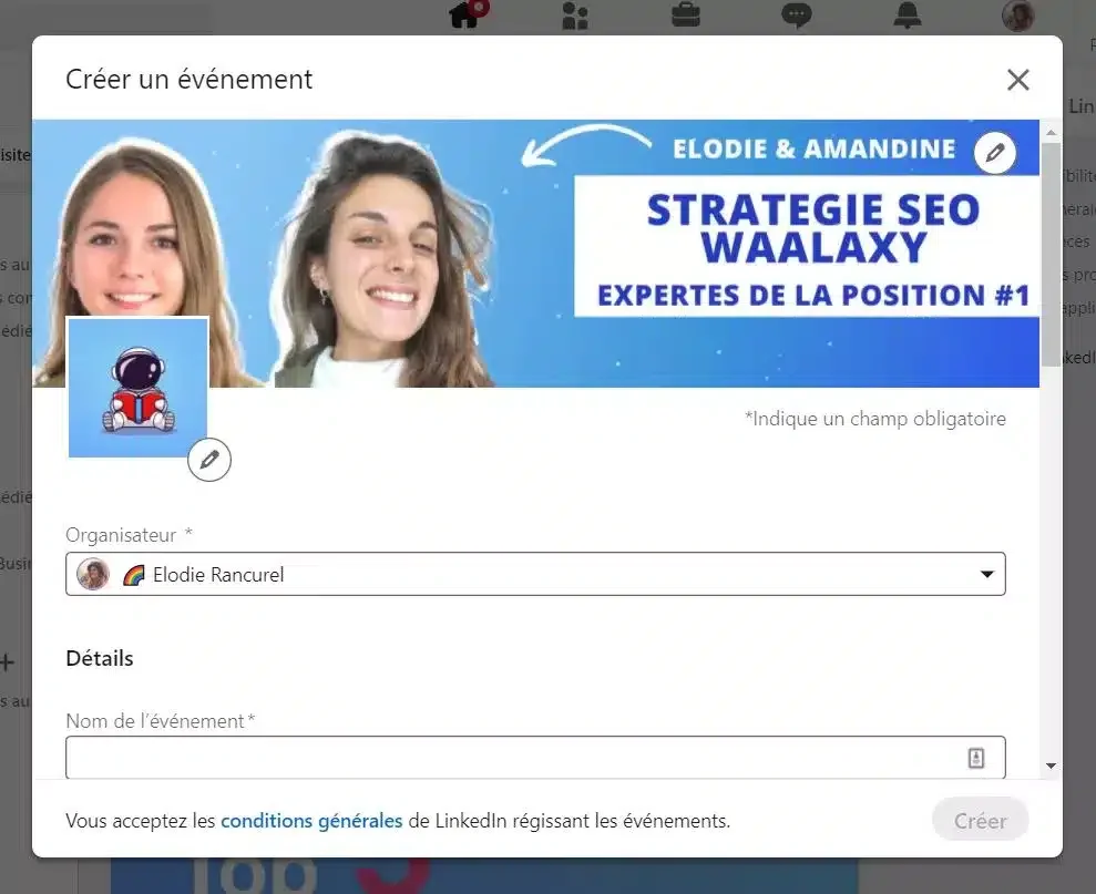 Création événement Waalaxy LinkedIn