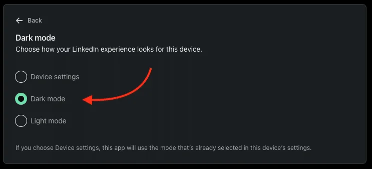 LinkedIn web dark mode
