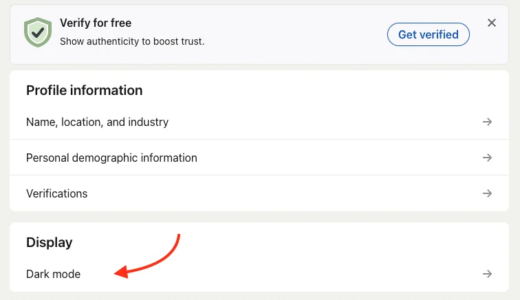 dark mode linkedin