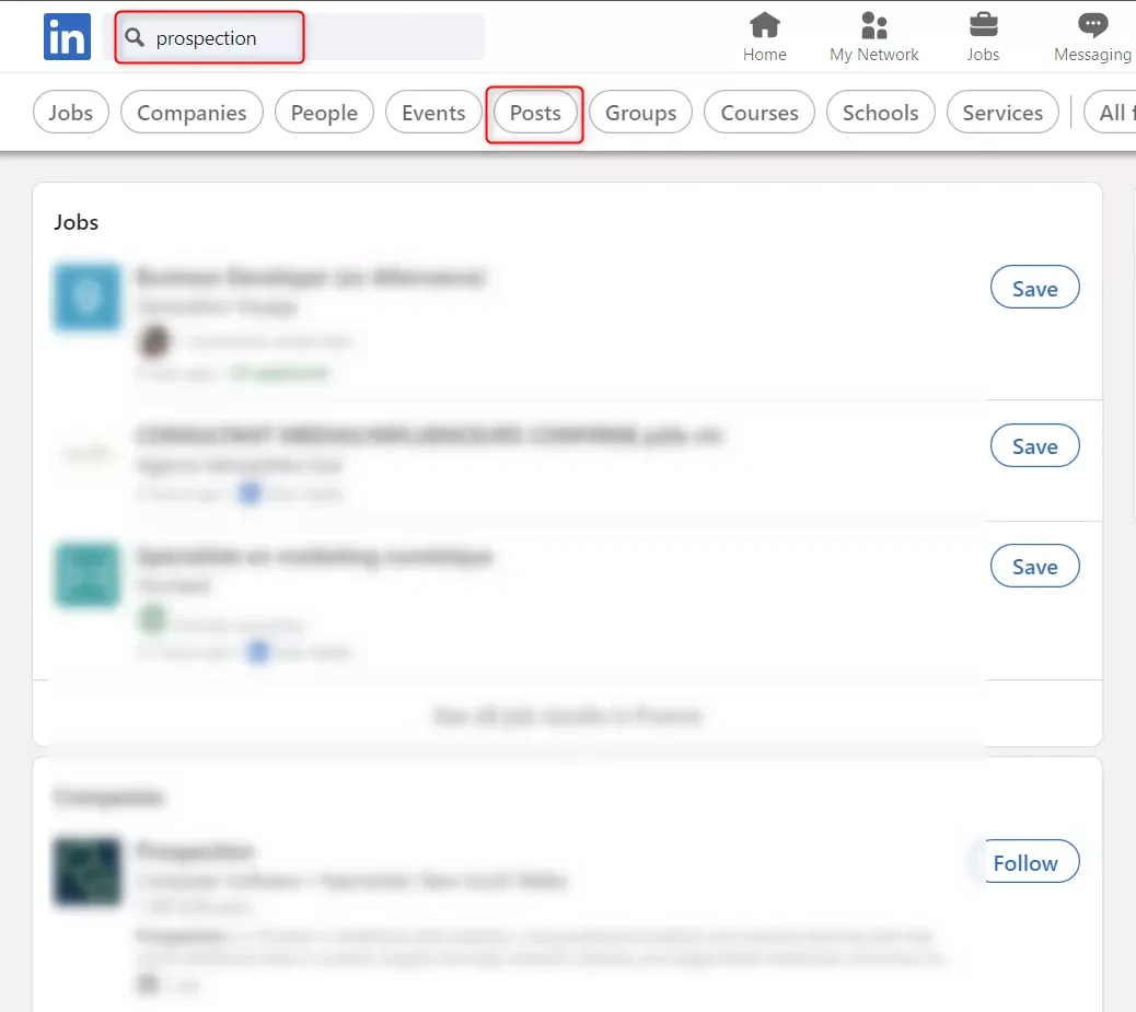 Recherche prospection LinkedIn jobs posts
