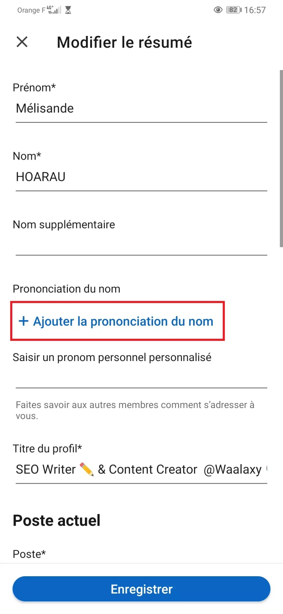 Formulaire modification profil LinkedIn Waalaxy