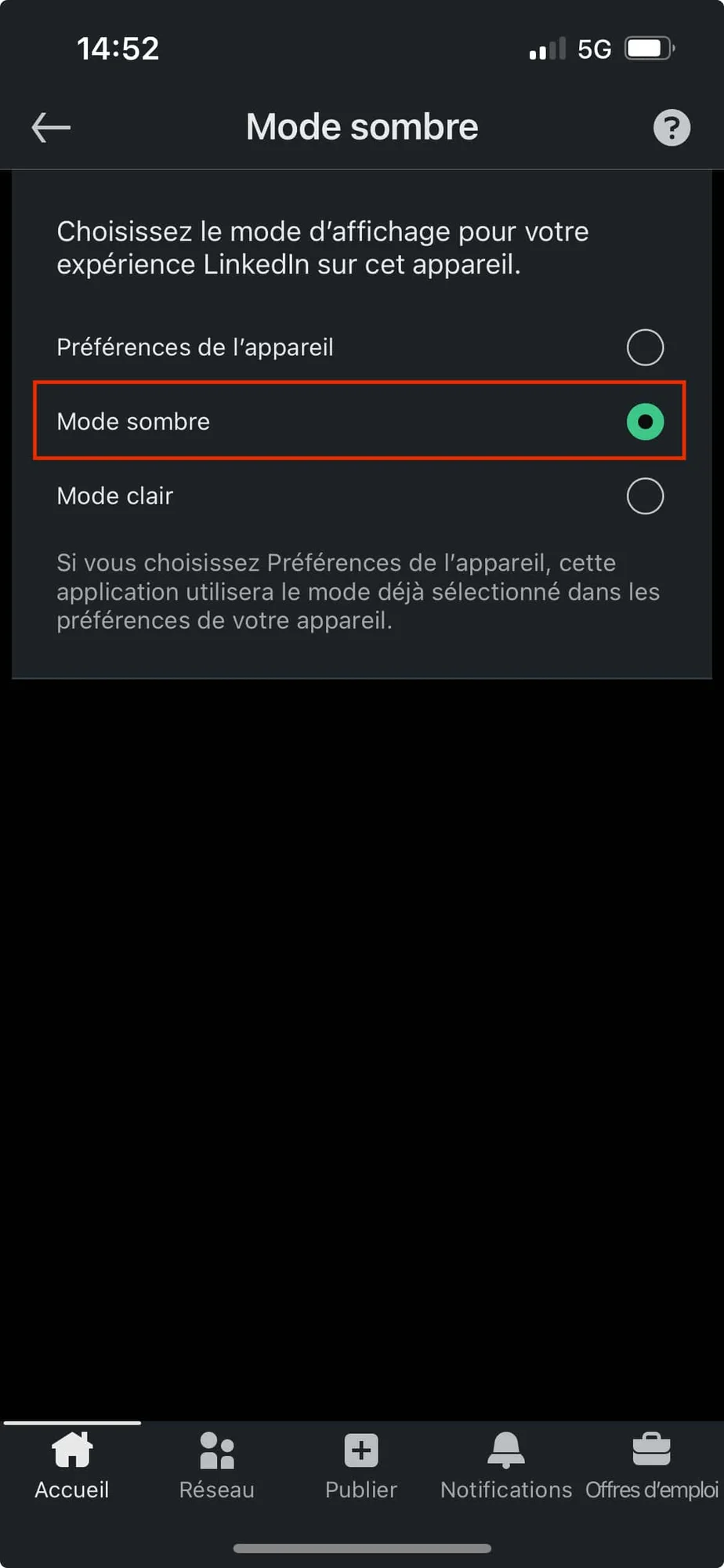 LinkedIn dark mode