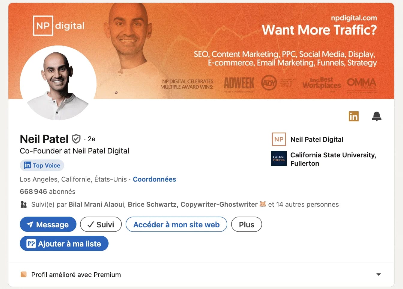 Exemple de profil optimisé sur LinkedIn.
