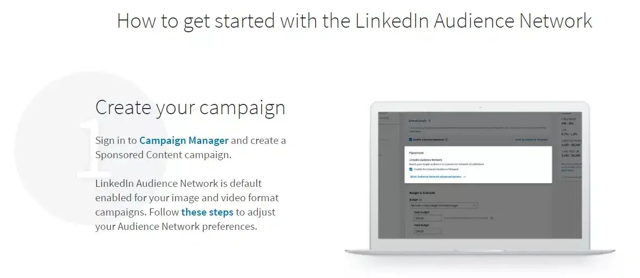 LinkedIn Audience Network campaign manager setup