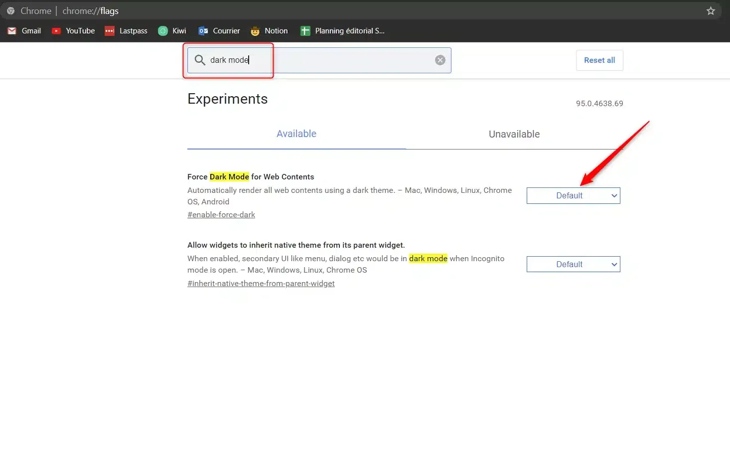 Force dark mode Chrome experiments
