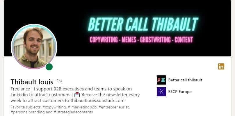Better call Thibault LinkedIn profile copywriting