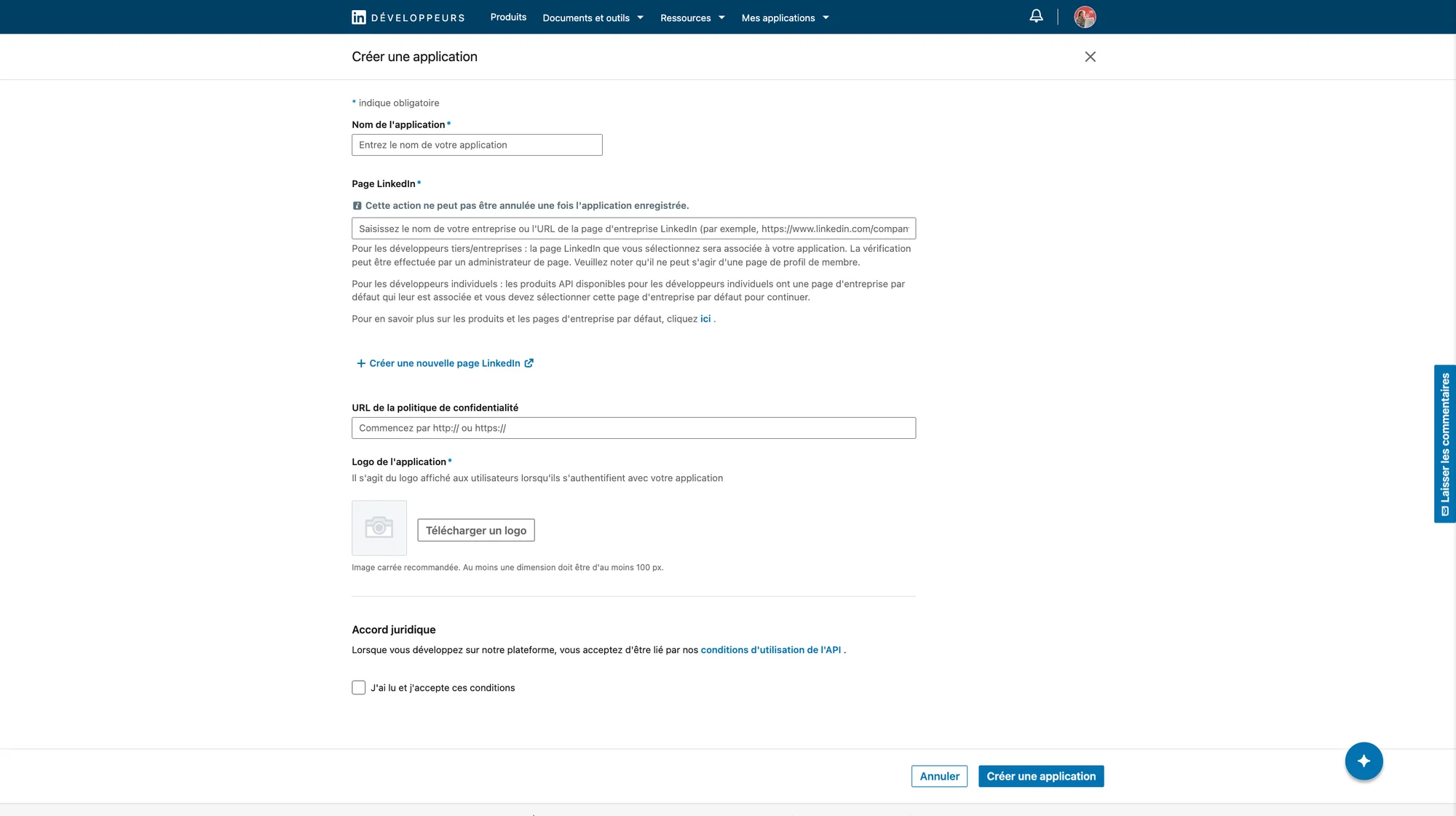 LinkedI API création