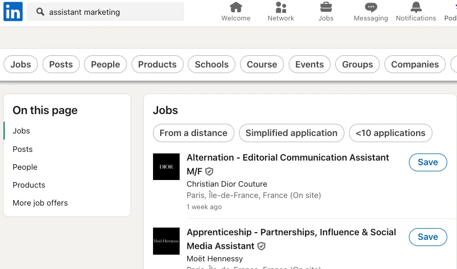 de facto vs LinkedIn - Painel de controlo do LinkedIn