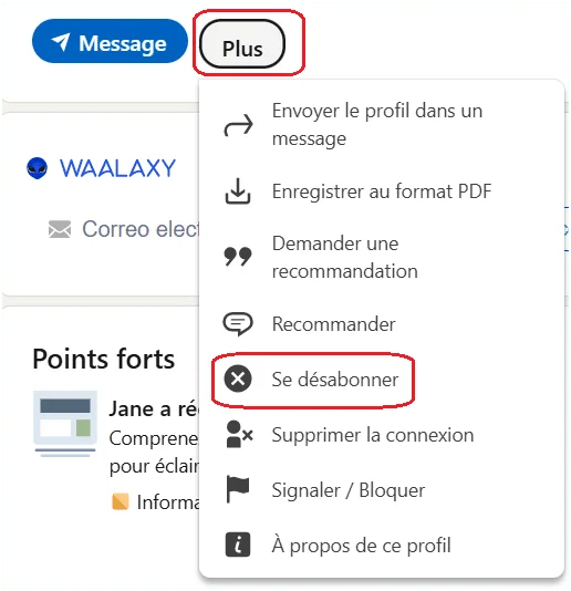 se désabonner sur LinkedIn