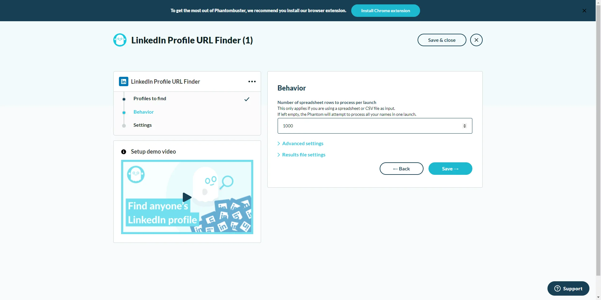 LinkedIn Profile URL Finder comportement