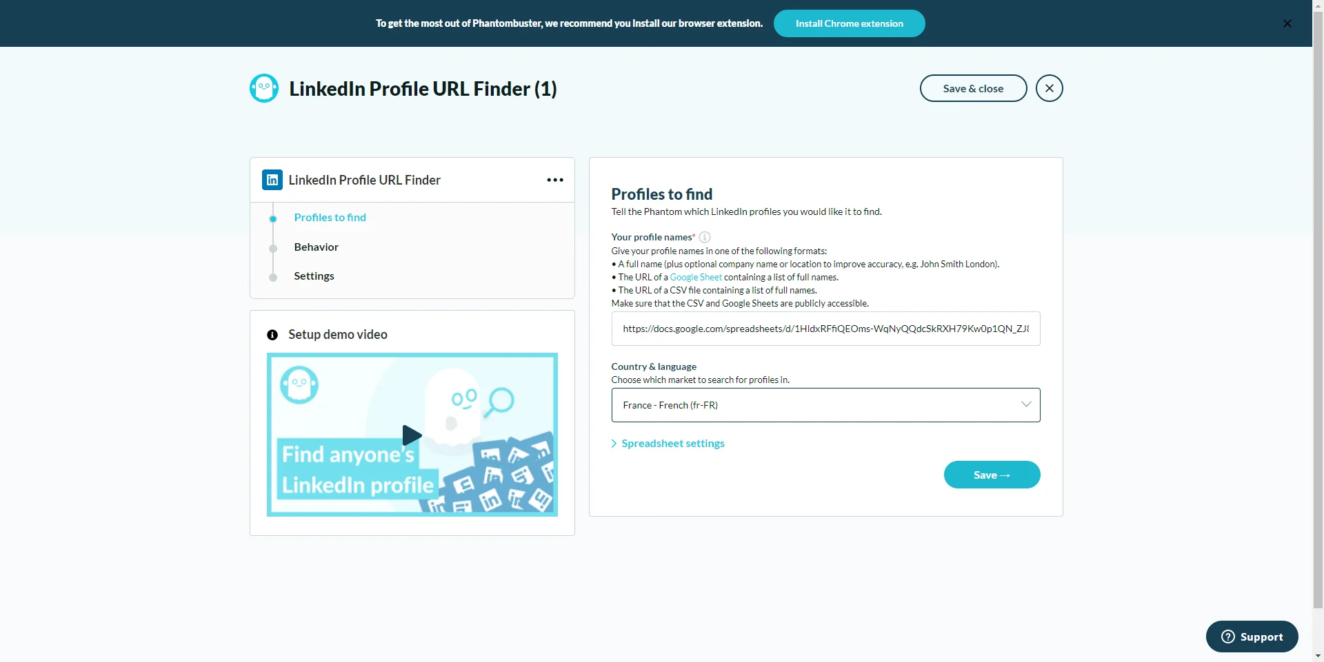 LinkedIn Profile URL Finder Phantombuster
