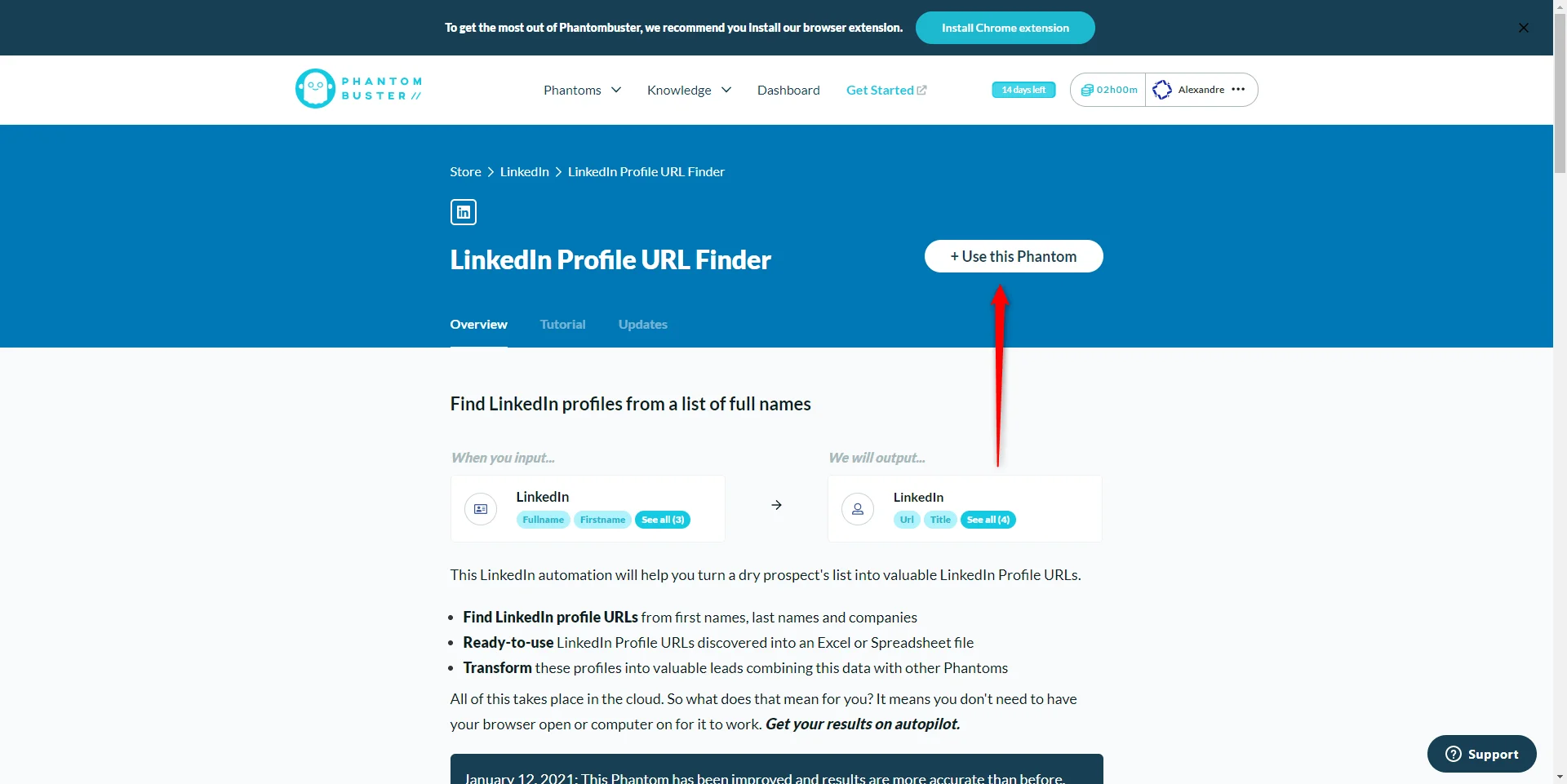 LinkedIn Profile URL Finder Phantombuster