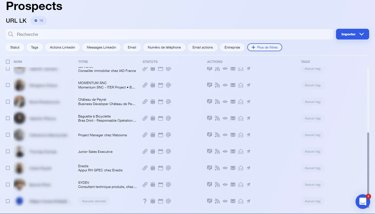 Interface prospection prospects Waalaxy