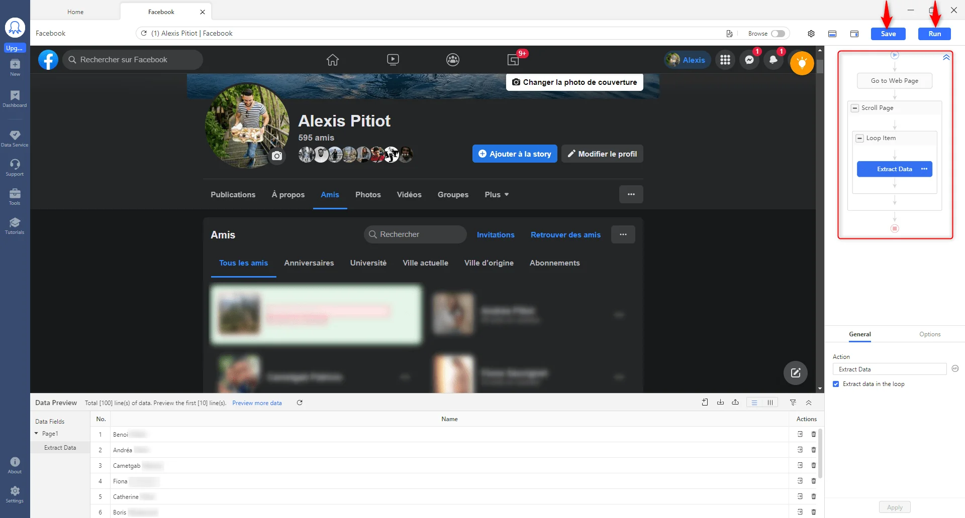 Extraction de données profil Facebook Waalaxy