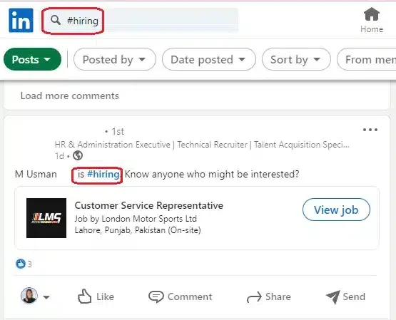LinkedIn search hiring job posting