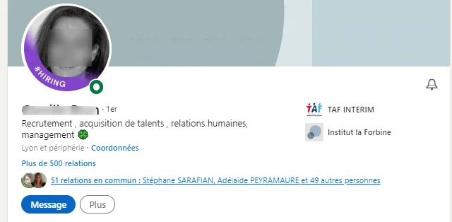 Profil LinkedIn recrutement TAF interim