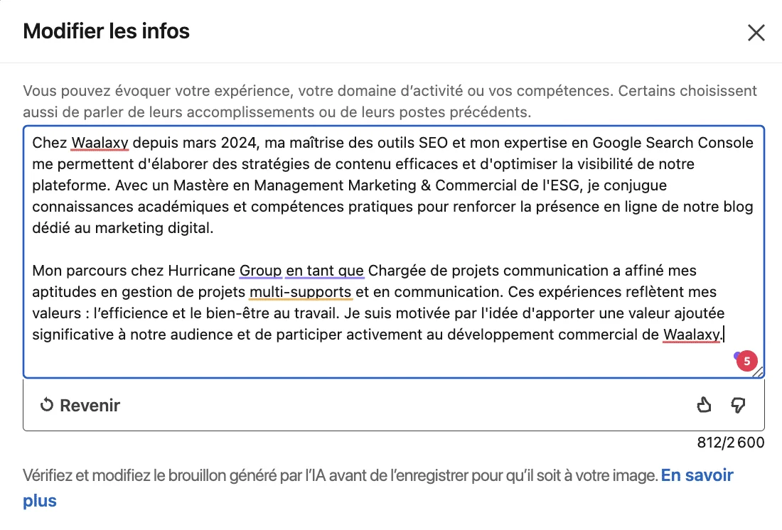 Optimiser le résumé du profil avec l'IA LinkedIn.