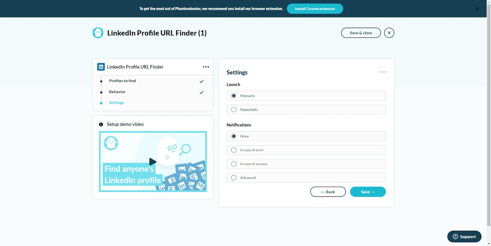 Linkedin profile URL finder de Phanton Buster para importar contactos de Facebook a Linkedin