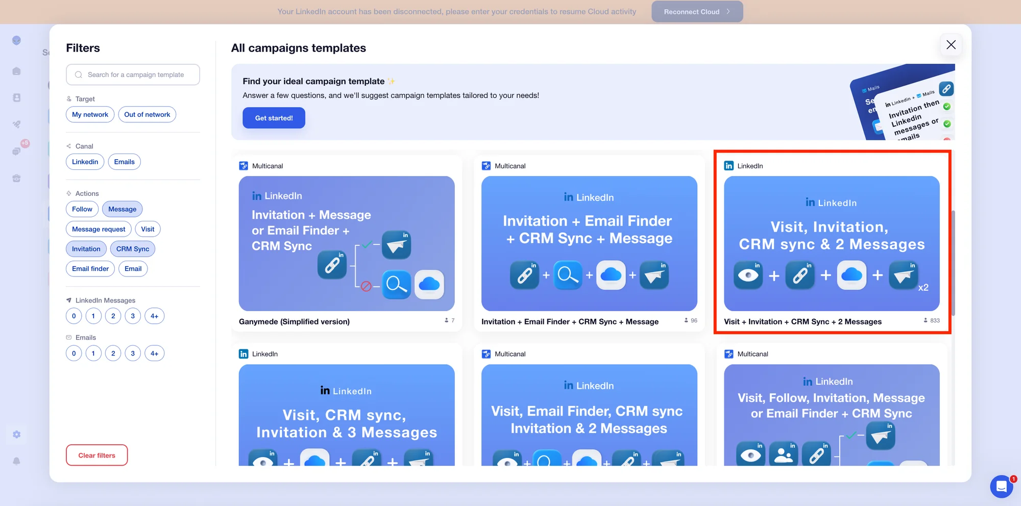 Waalaxy campaign with CRM synchronization.