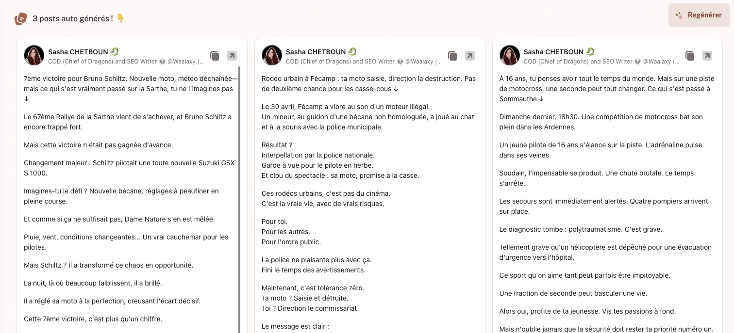 générateur de post LinkedIn - dashboard kawaak