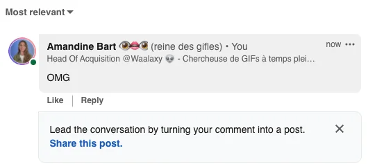 Commentaire LinkedIn Waalaxy engagement