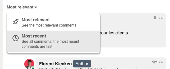Menu tri commentaires pertinence récence