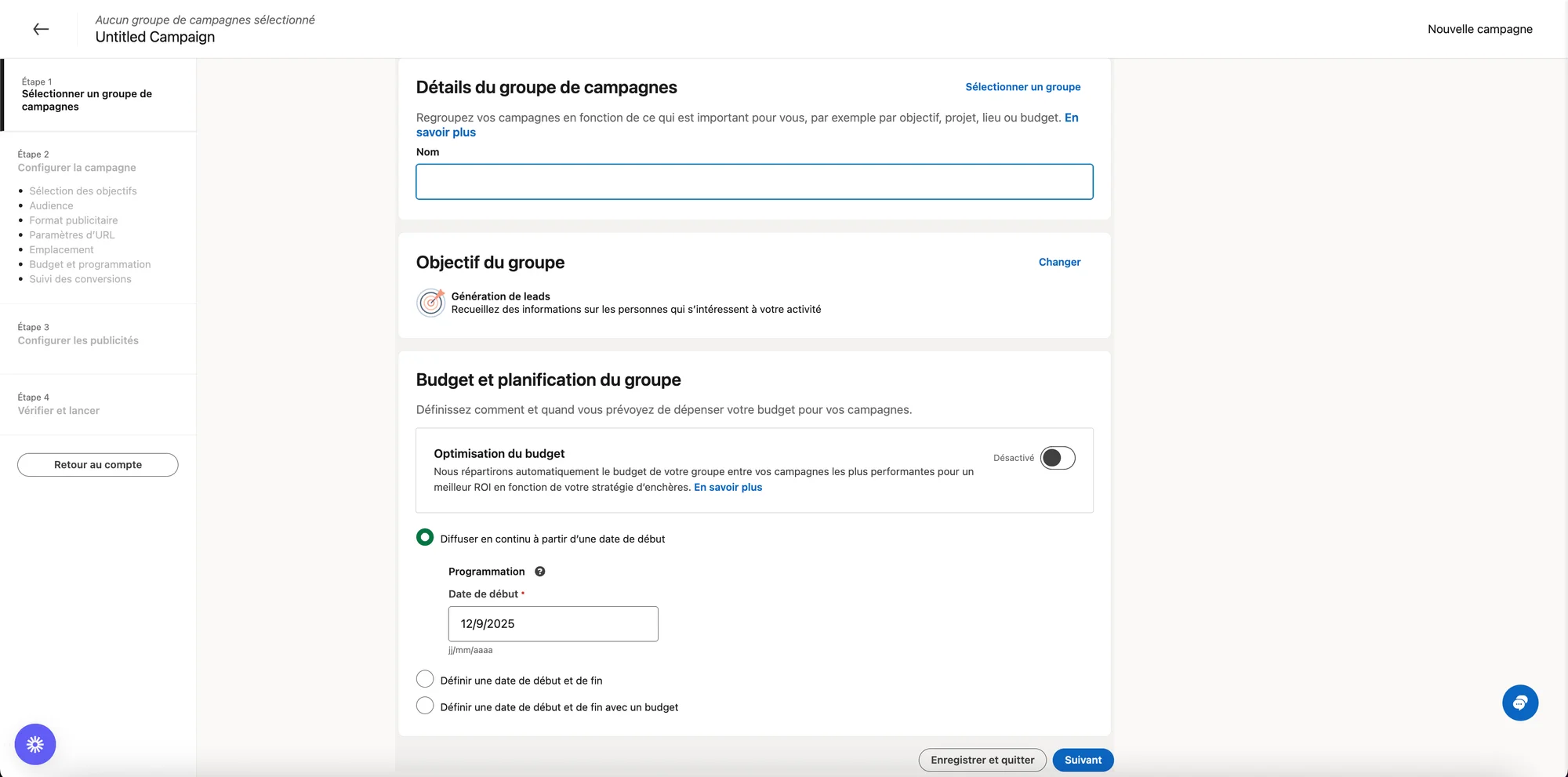 Créer une campagne publicitaire Lead Gen Forms.