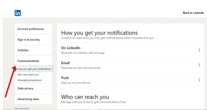Communications tab to receive less notifications