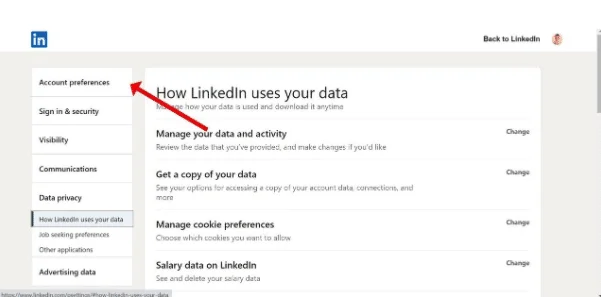 LinkedIn Account Preferences section