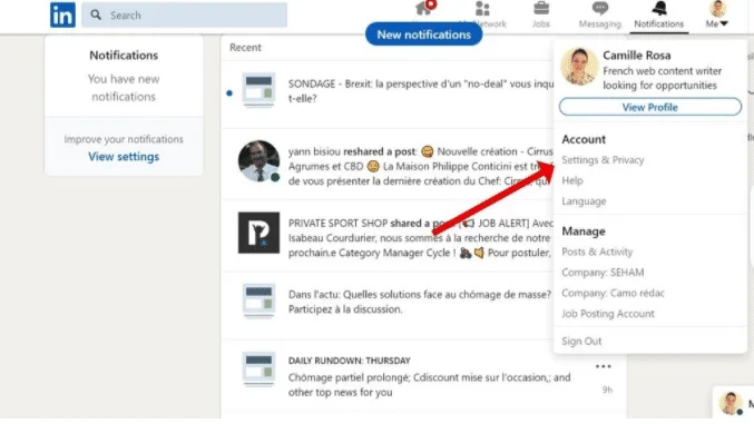 LinkedIn settings and privacy