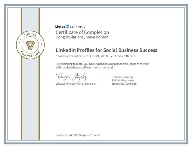 Certificate of Completion - Linkedin Profiles for Social Business