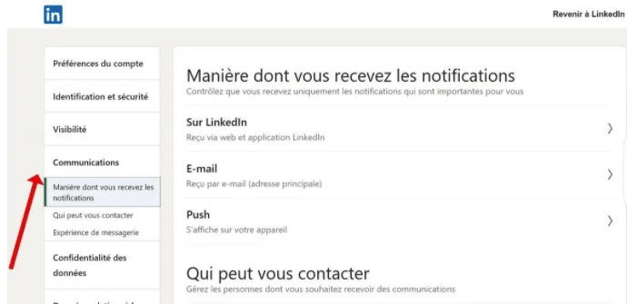 Paramètres notifications LinkedIn préférences compte