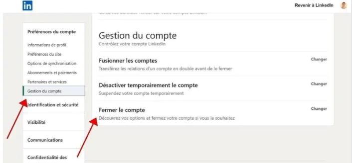 Gestion compte LinkedIn désactiver fermer