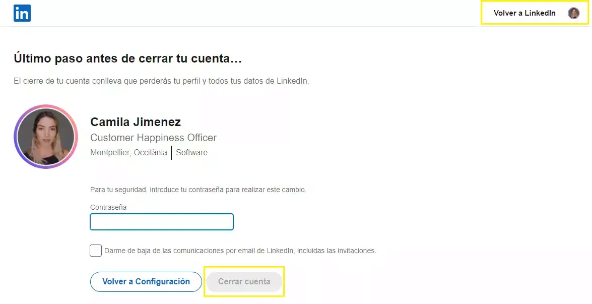 cerrar cuenta LinkedIn