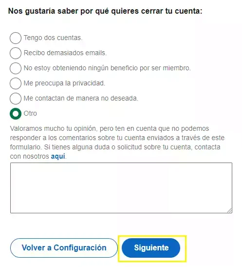 razon cerrar LinkedIn