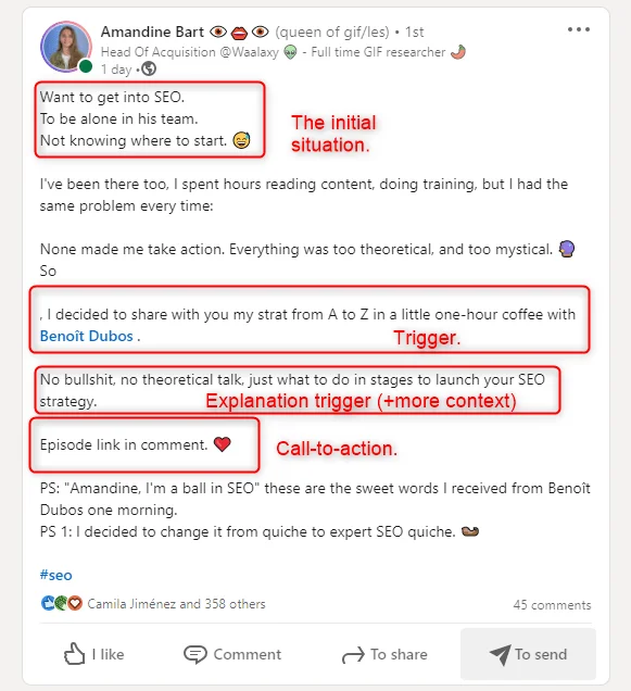 LinkedIn post SEO strategy Amandine Bart