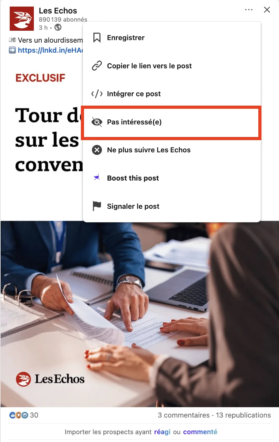 Pas intéressé(e) par un post LinkedIn