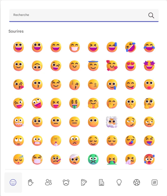 Menu pour choix des emojis LinkedIn.