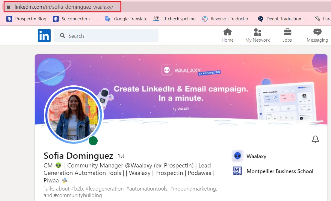 Profil LinkedIn Sofia Dominguez Waalaxy