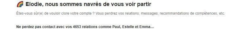 Message d'adieu à Elodie, comptes et relations impliqués.